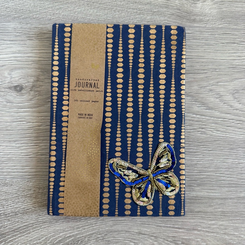 🆕 Handcrafted Journal with Embellished Butterfly Patch - 160 Unlined Pages